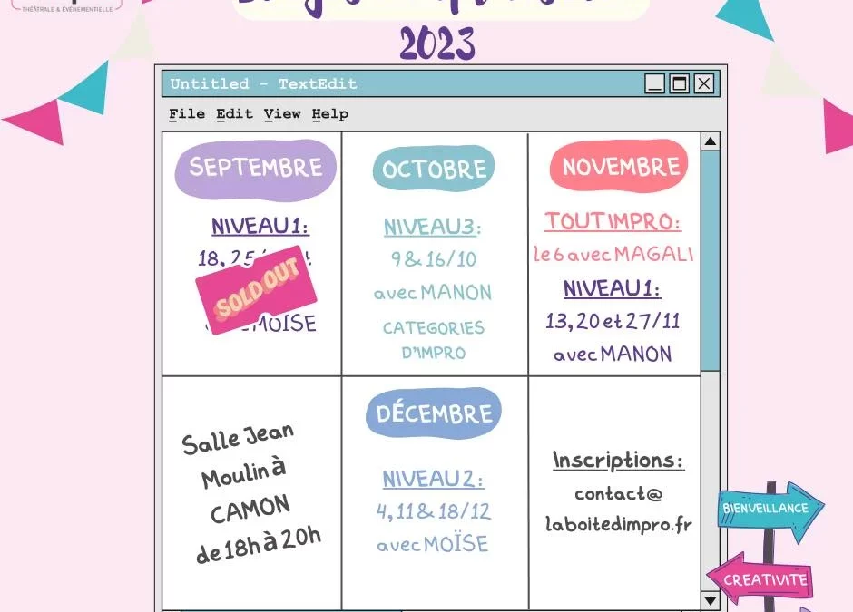 Calendrier de nos prochains stages d&rsquo;impro